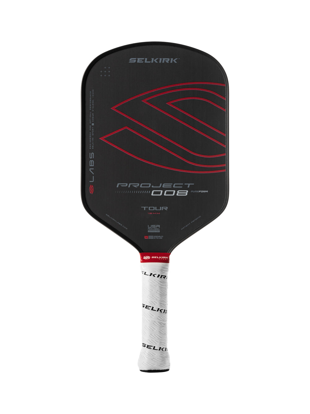 Selkirk LABS Project 008 pickleball paddle with black and red design
