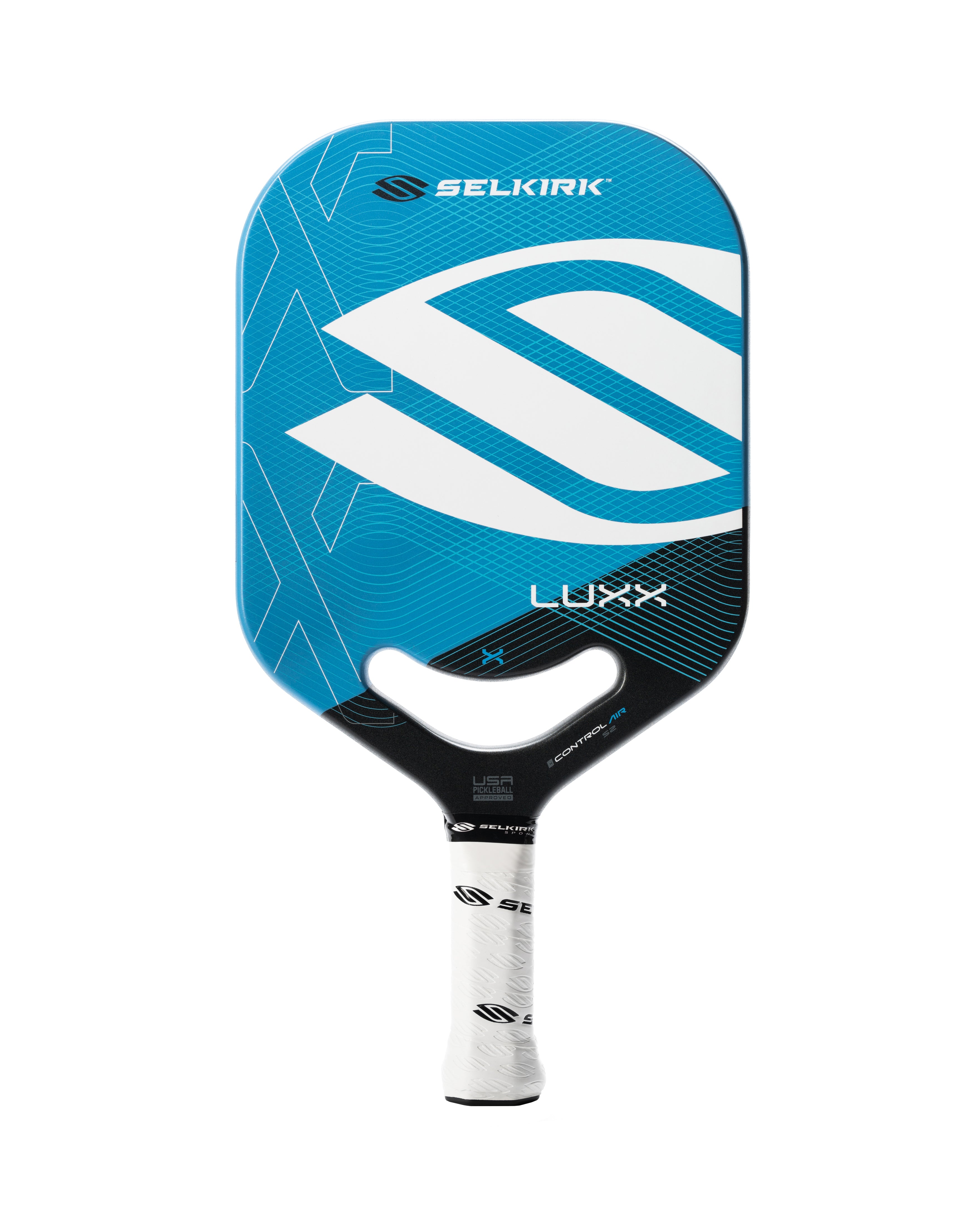 Selkirk Luxx Control Air S2 Pickleball Paddle in blue and white with a textured grip.