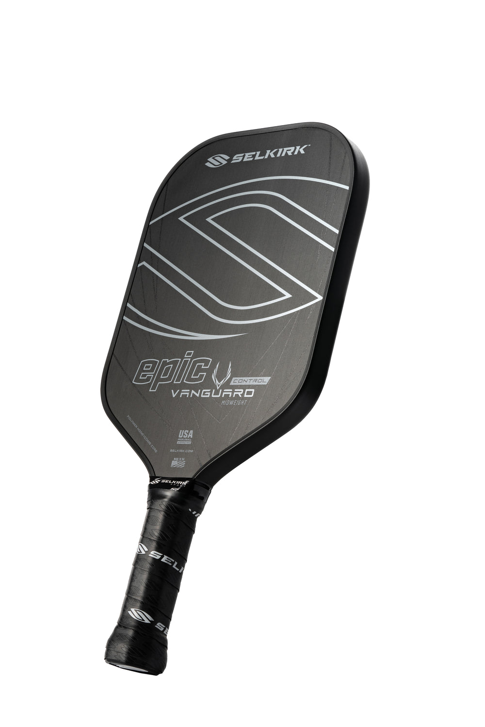 Selkirk Vanguard Control Epic Pickleball Paddle with textured surface and grip.