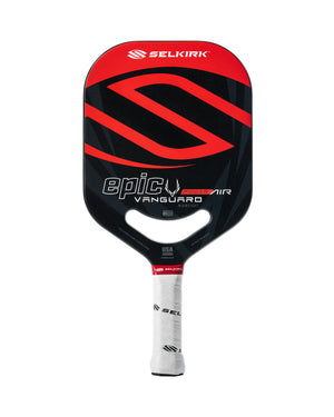 Selkirk VANGUARD Power Air pickleball paddle in red and black with a textured grip