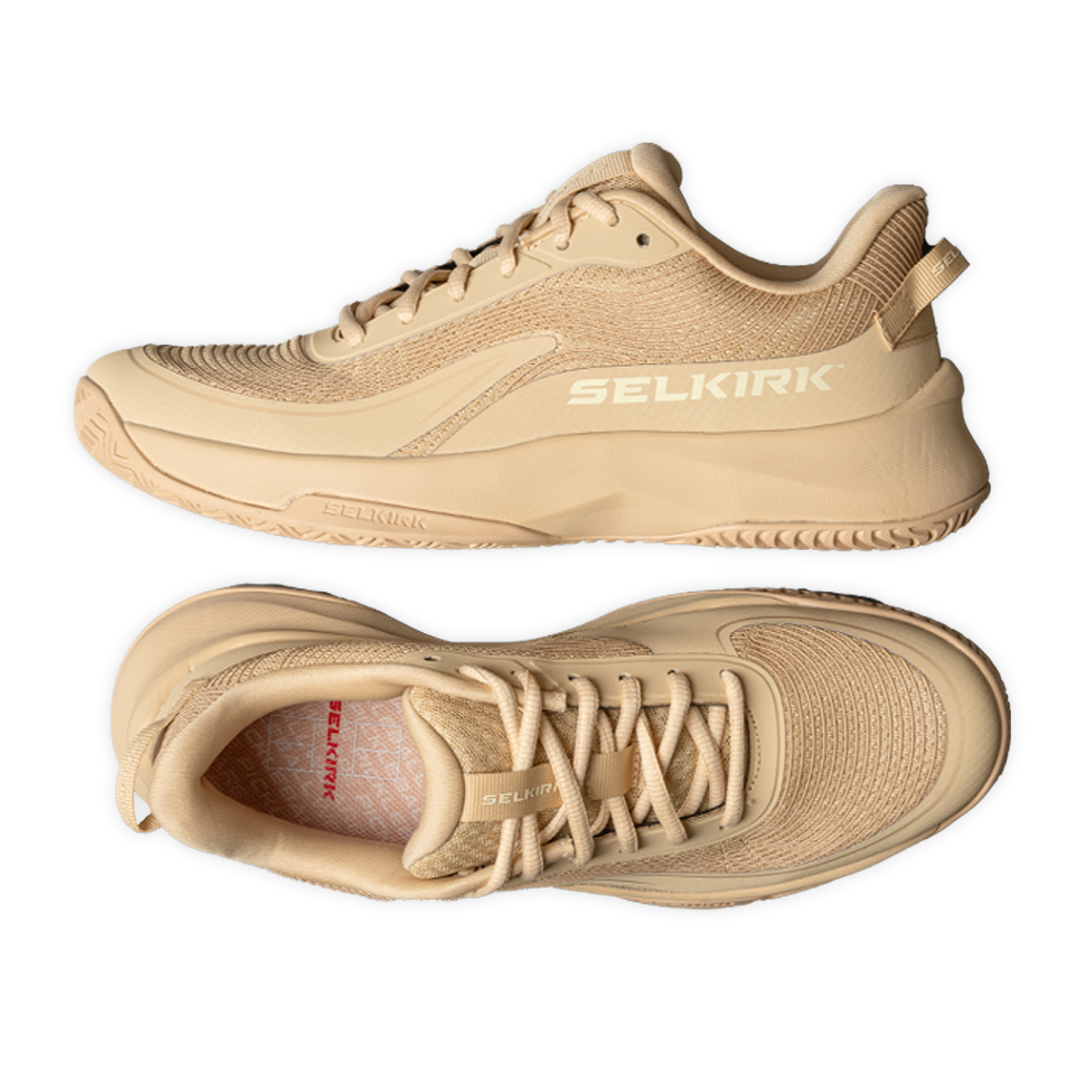 CourtStrike Pro performance shoe in sandstone beige with breathable mesh upper and 3D printing for stability