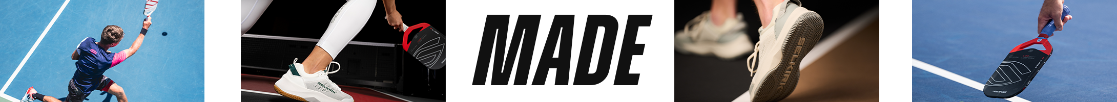 images of people playing pickleball with the word Made in the middle